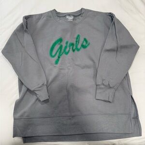 Gray Sweatshirt with Green 'Girls' Print